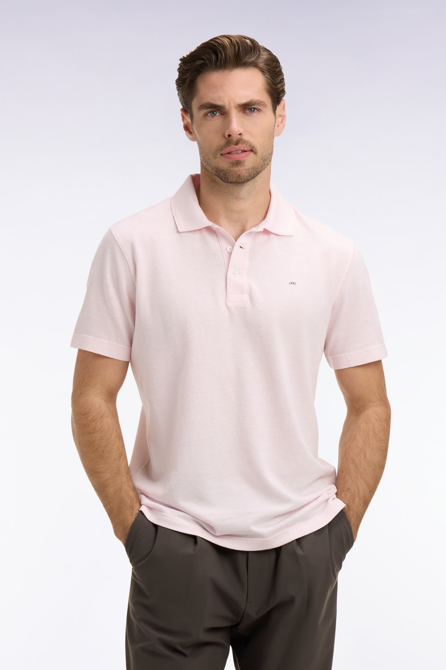 Regular fit pink Oxford short sleeve polo shirt