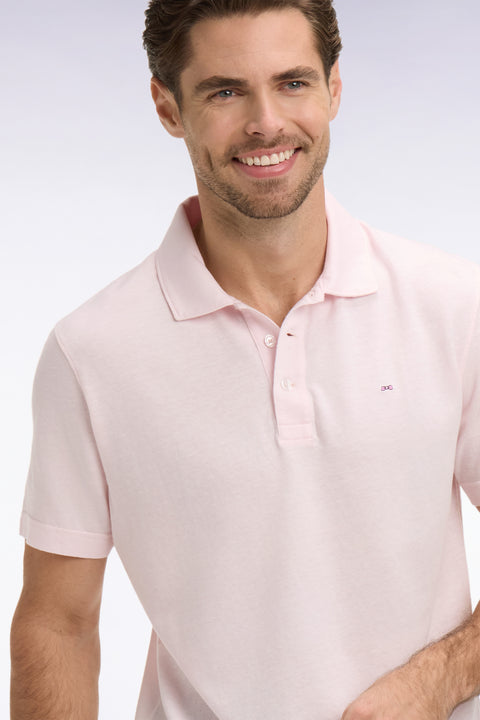 Regular fit pink Oxford short sleeve polo shirt - Image 3