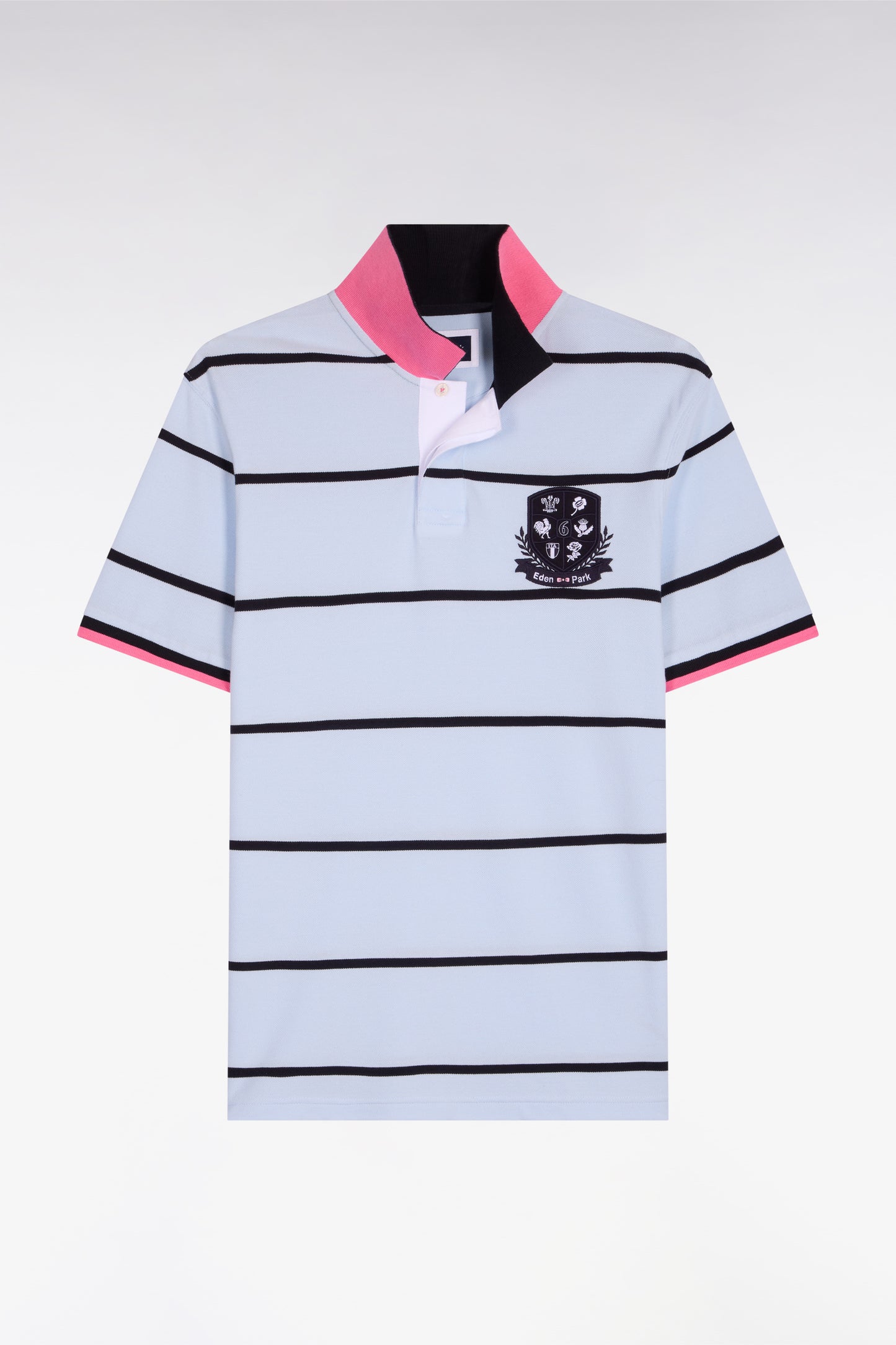 6 Nations short-sleeved polo shirt in regular-fit striped sky cotton