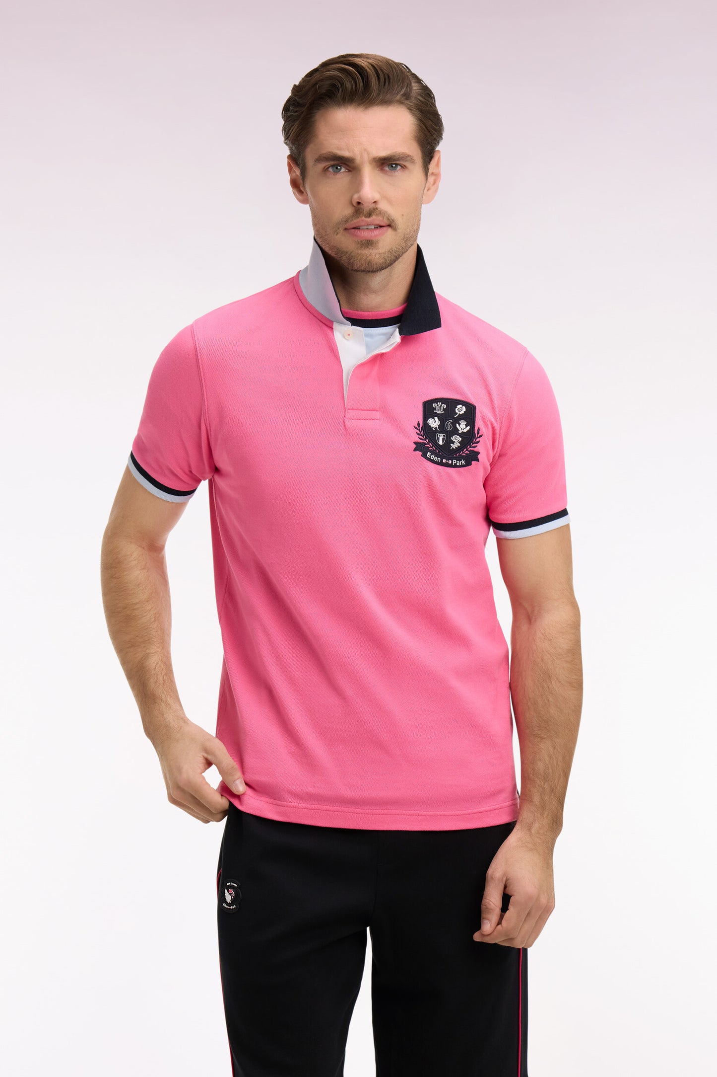 Polo à manches courtes 6 Nations en piqué coton rose