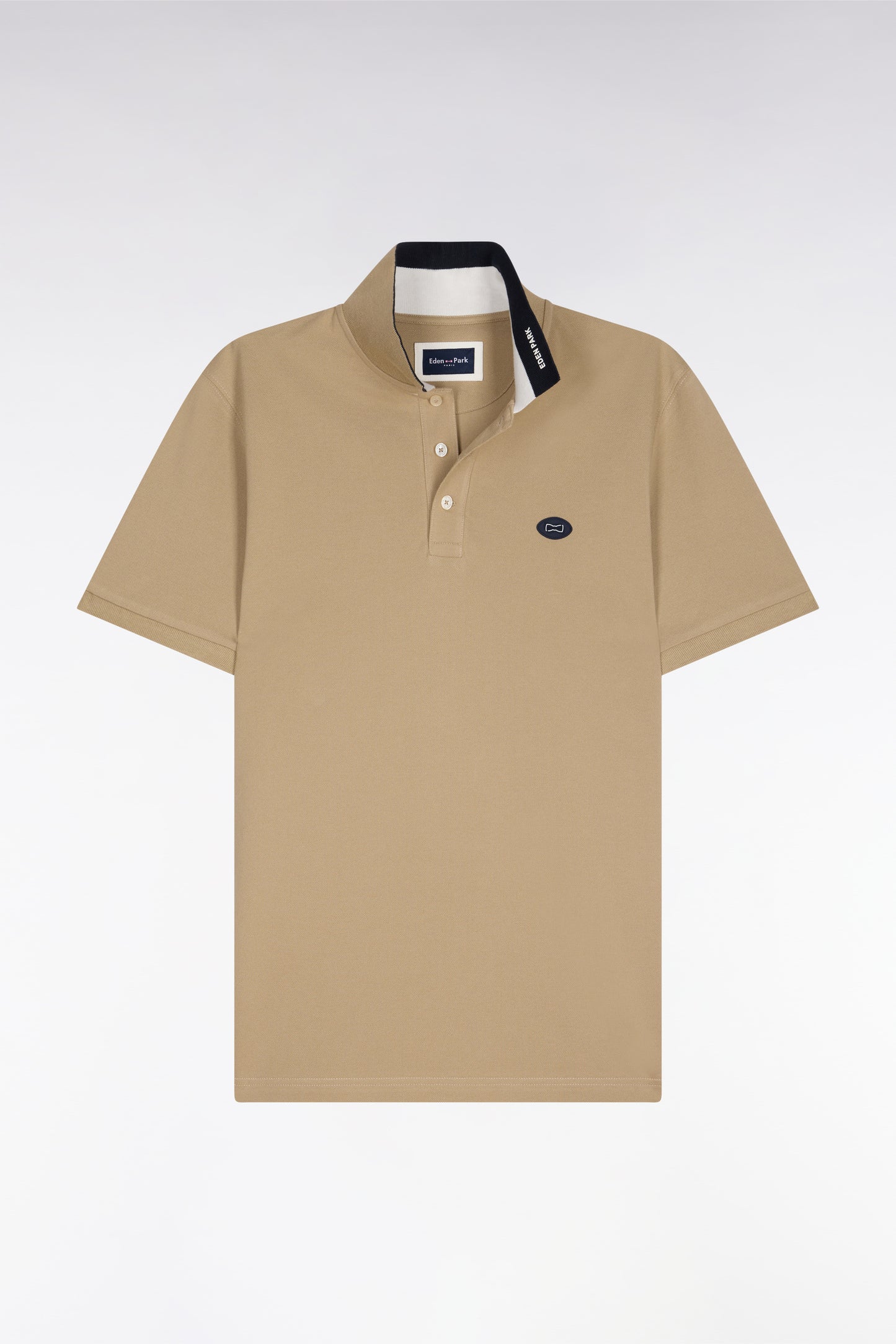 Short-sleeved polo shirt in beige cotton pique regular fit