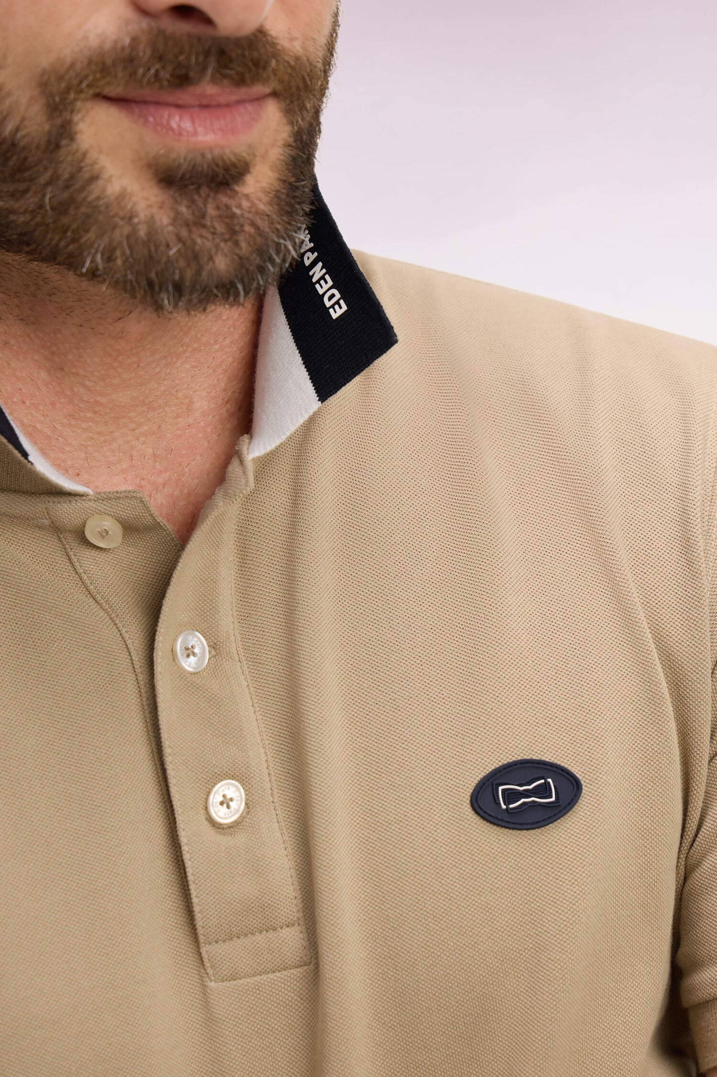 Short-sleeved polo shirt in beige cotton pique regular fit