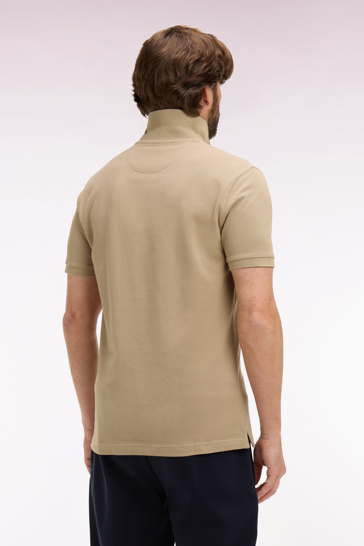 Short-sleeved polo shirt in beige cotton pique regular fit