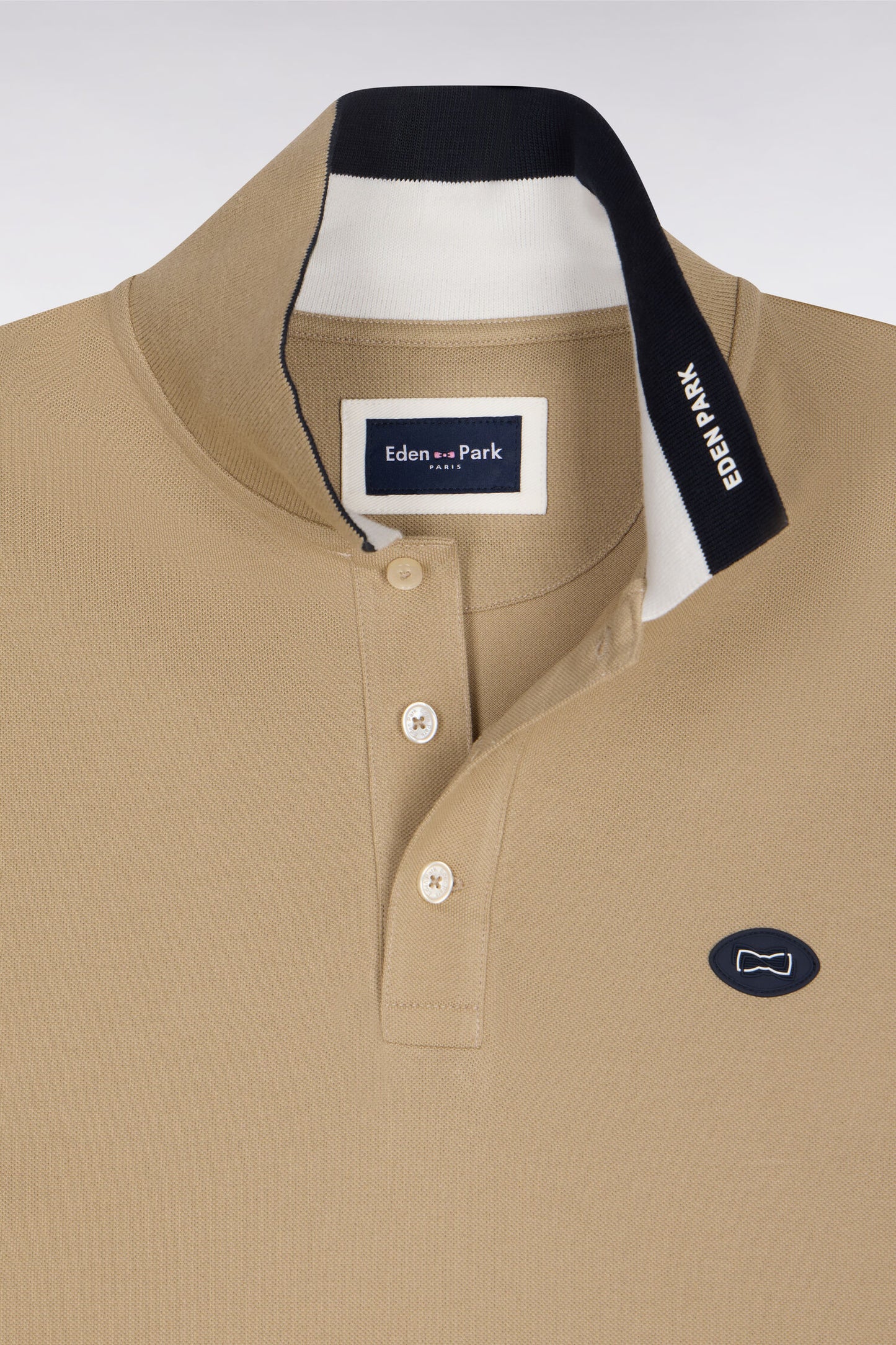 Short-sleeved polo shirt in beige cotton pique regular fit
