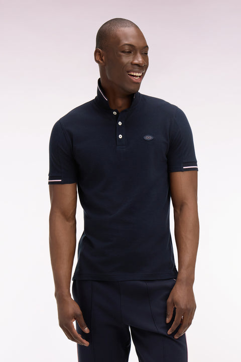 Short-sleeved polo shirt in navy cotton pique - Image 3