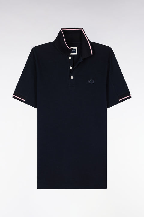 Short-sleeved polo shirt in navy cotton pique - Image 2