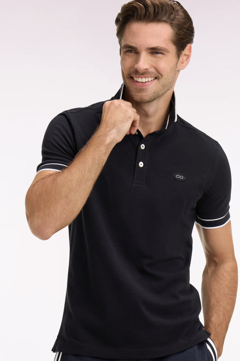 Polo à manches courtes en piqué coton noir - Image 1