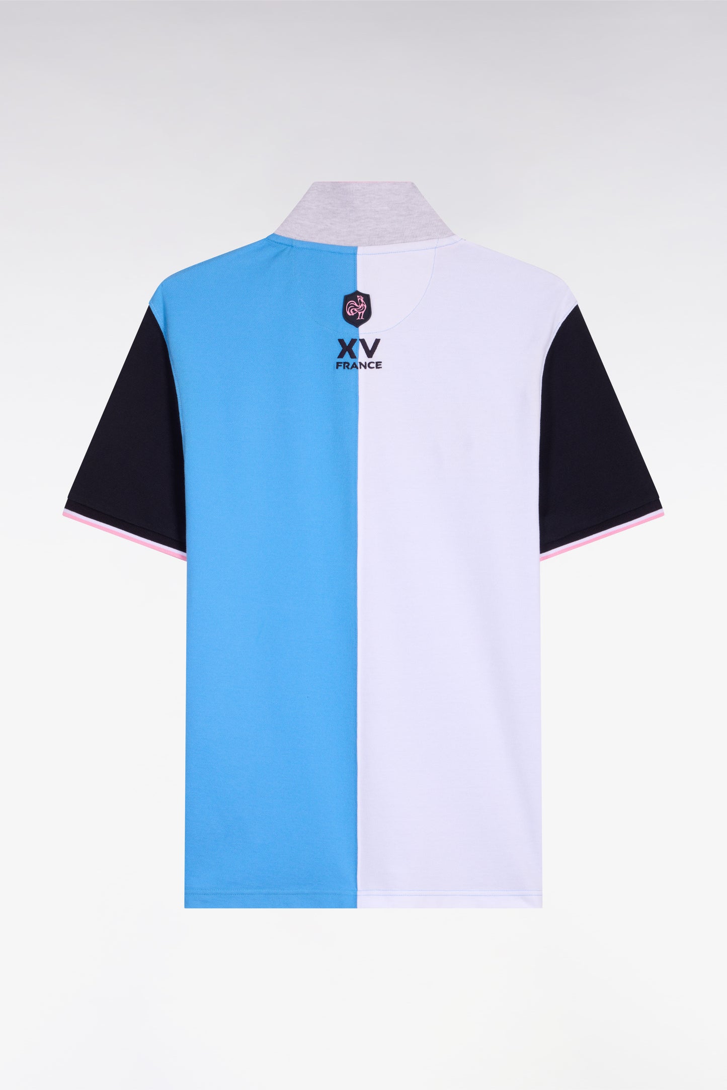 XV de France short-sleeved polo shirt in blue cotton with vertical cutouts