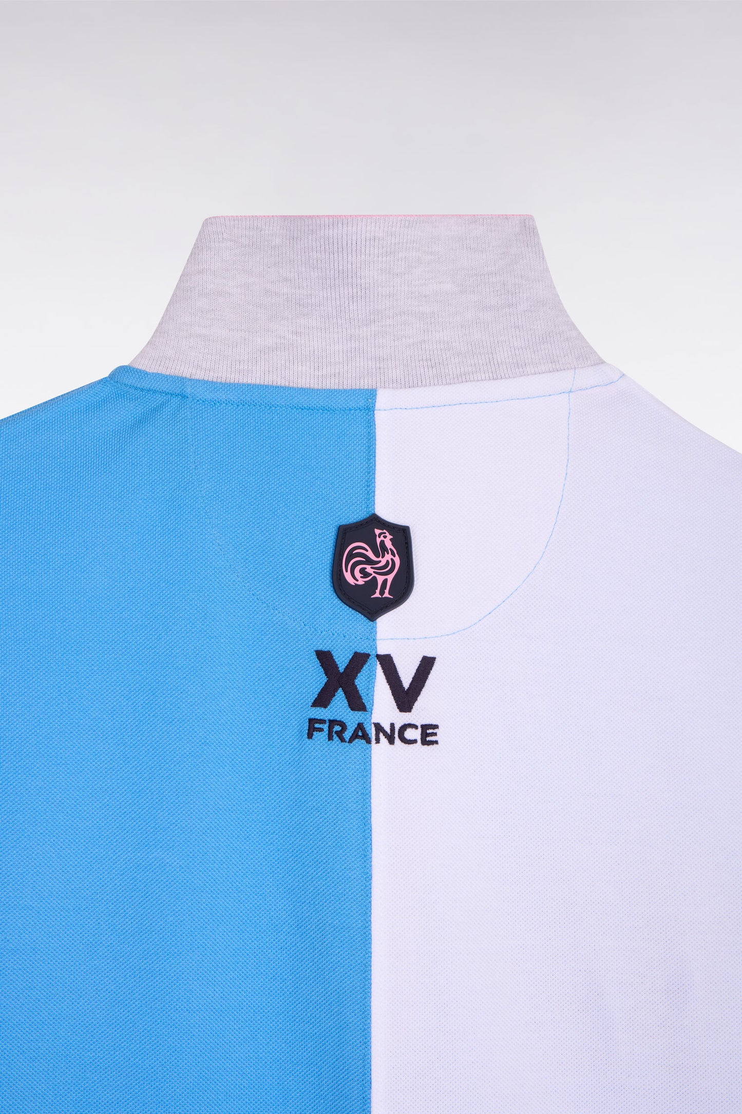 XV de France short-sleeved polo shirt in blue cotton with vertical cutouts