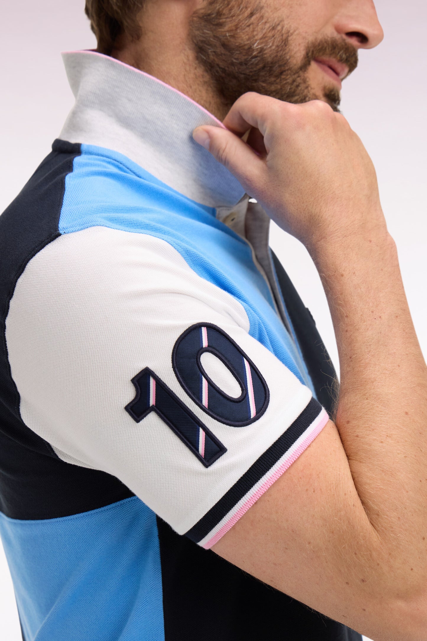 Polo à manches courtes XV de France en coton bleu à découpes cadran