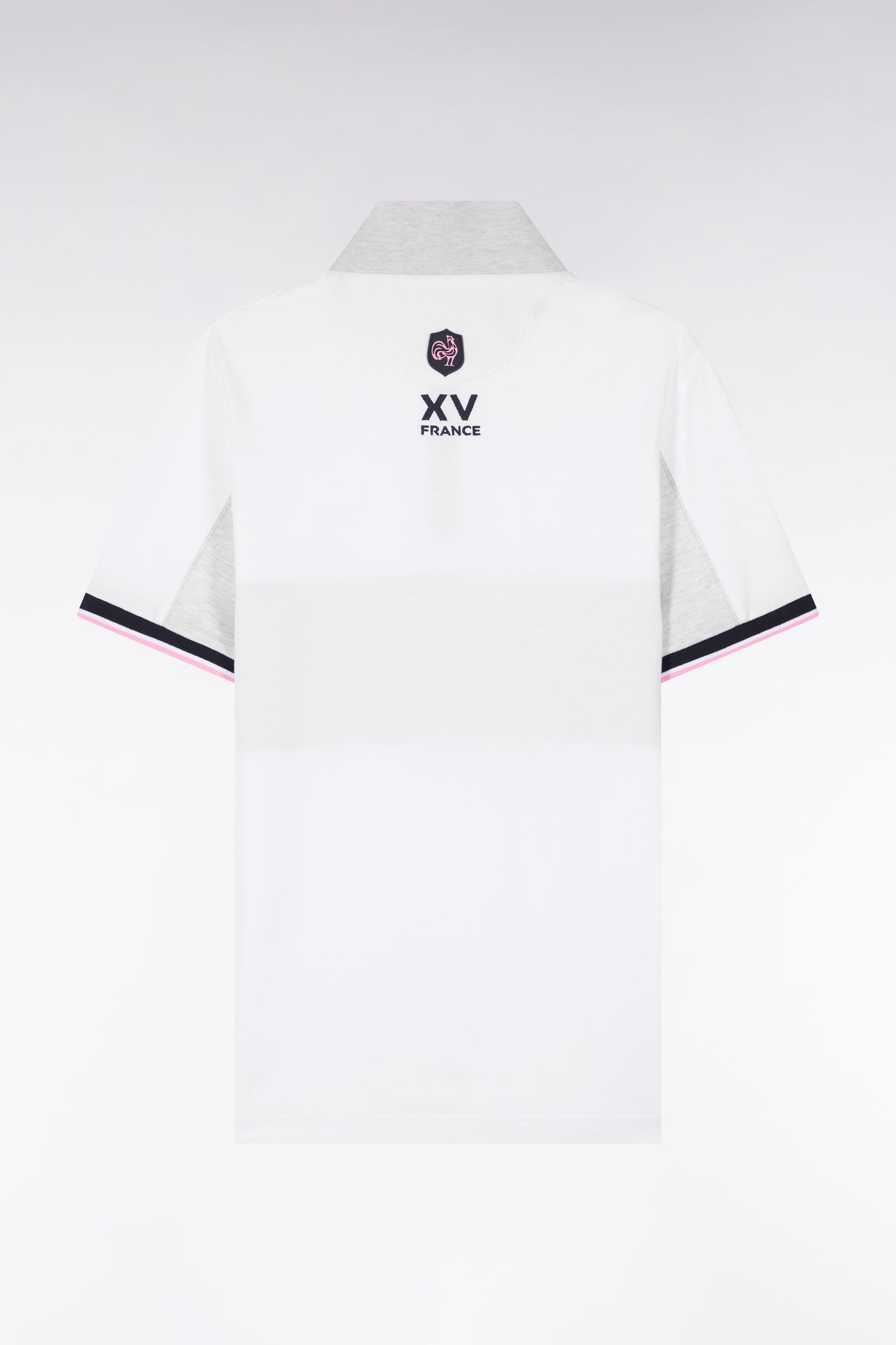 Polo à manches courtes XV de France en piqué coton blanc découpes marine