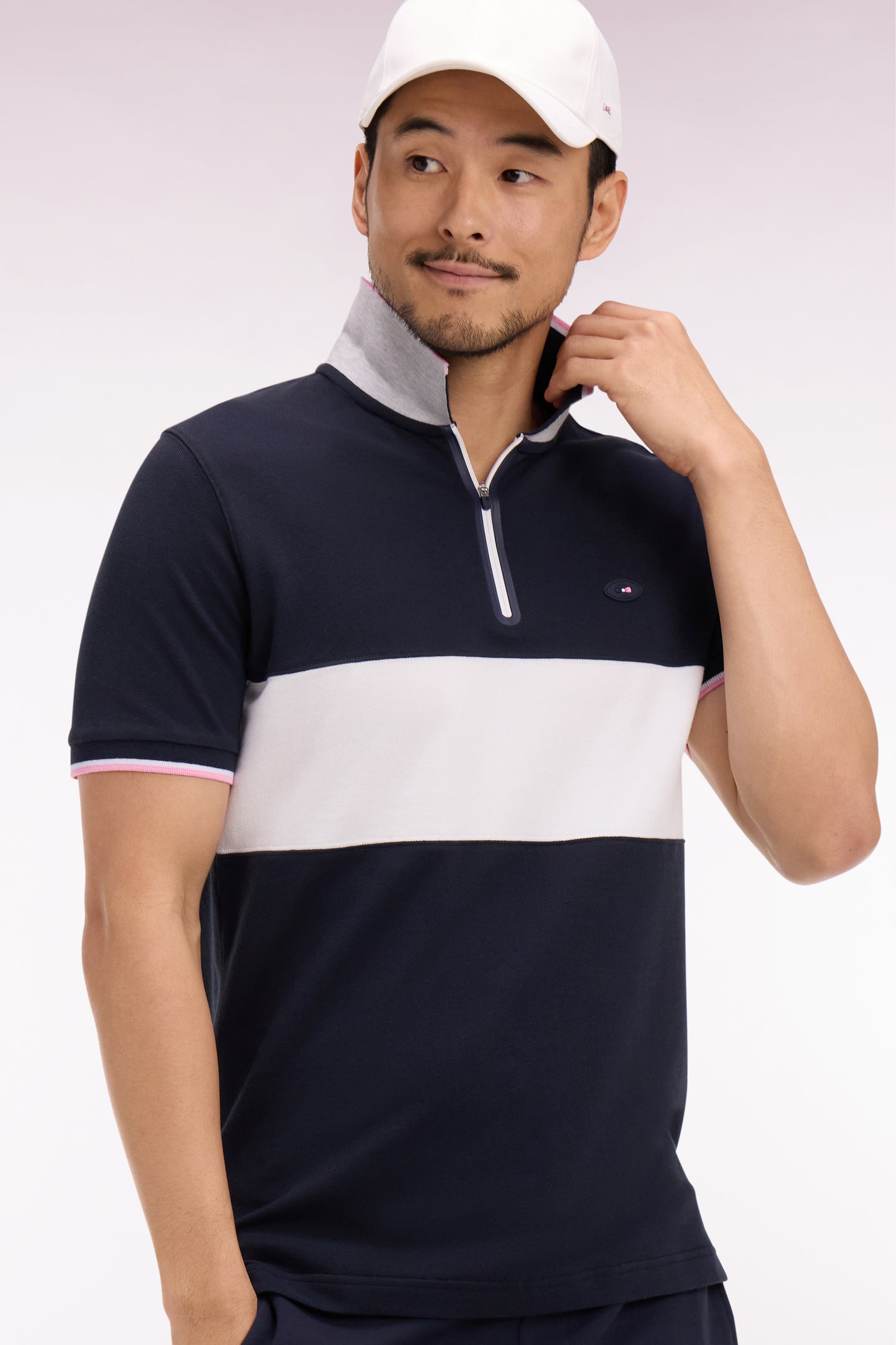 Polo à manches courtes XV de France en piqué coton marine découpes blanches