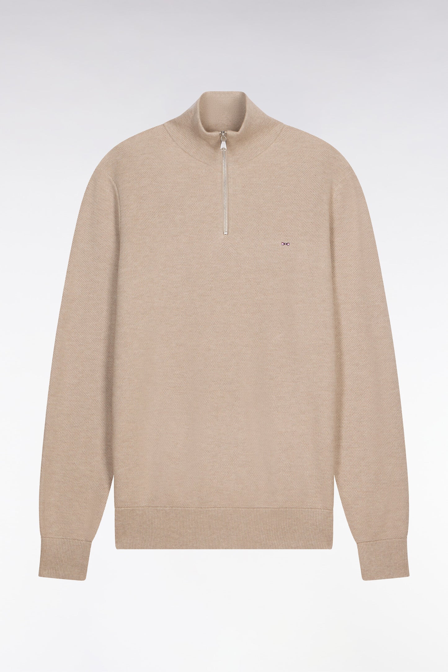 Beige cotton trucker neck sweater
