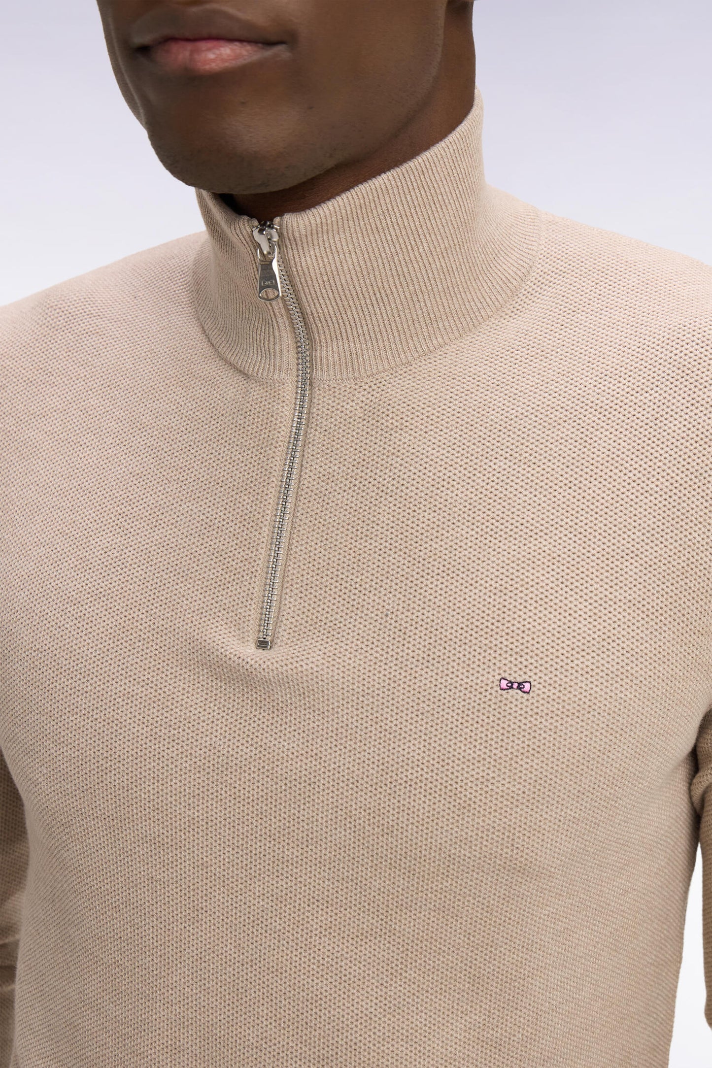 Beige cotton trucker neck sweater