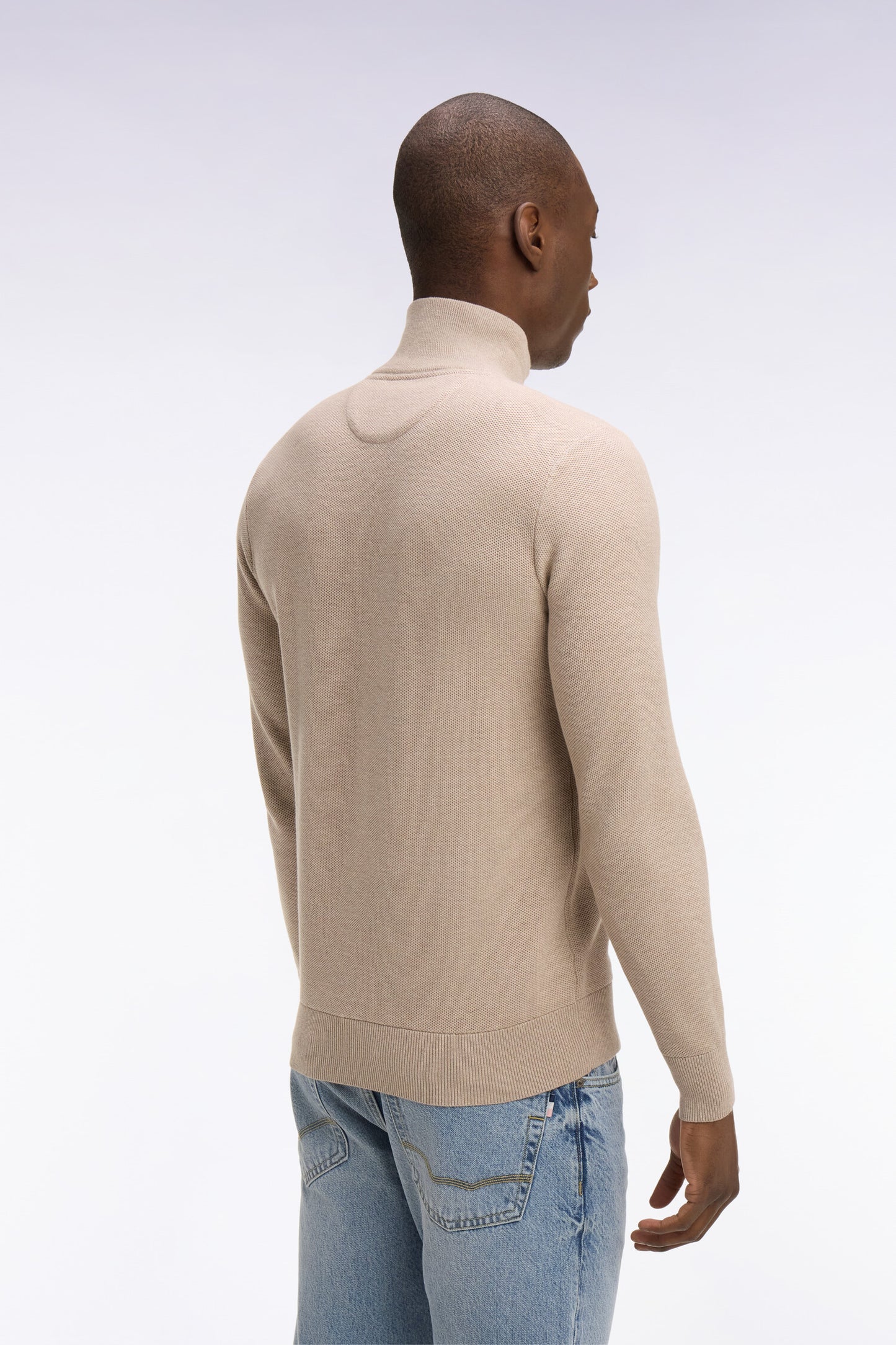 Beige cotton trucker neck sweater