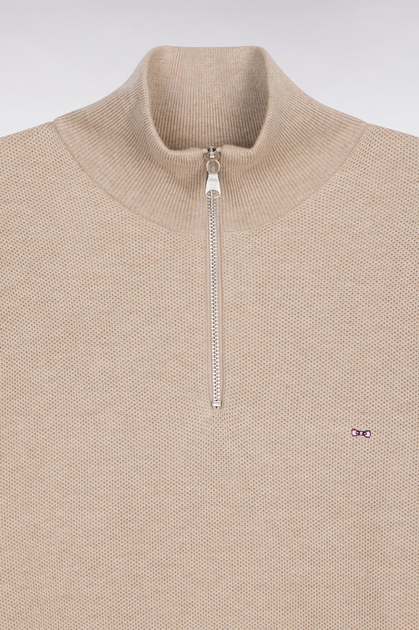 Beige cotton trucker neck sweater