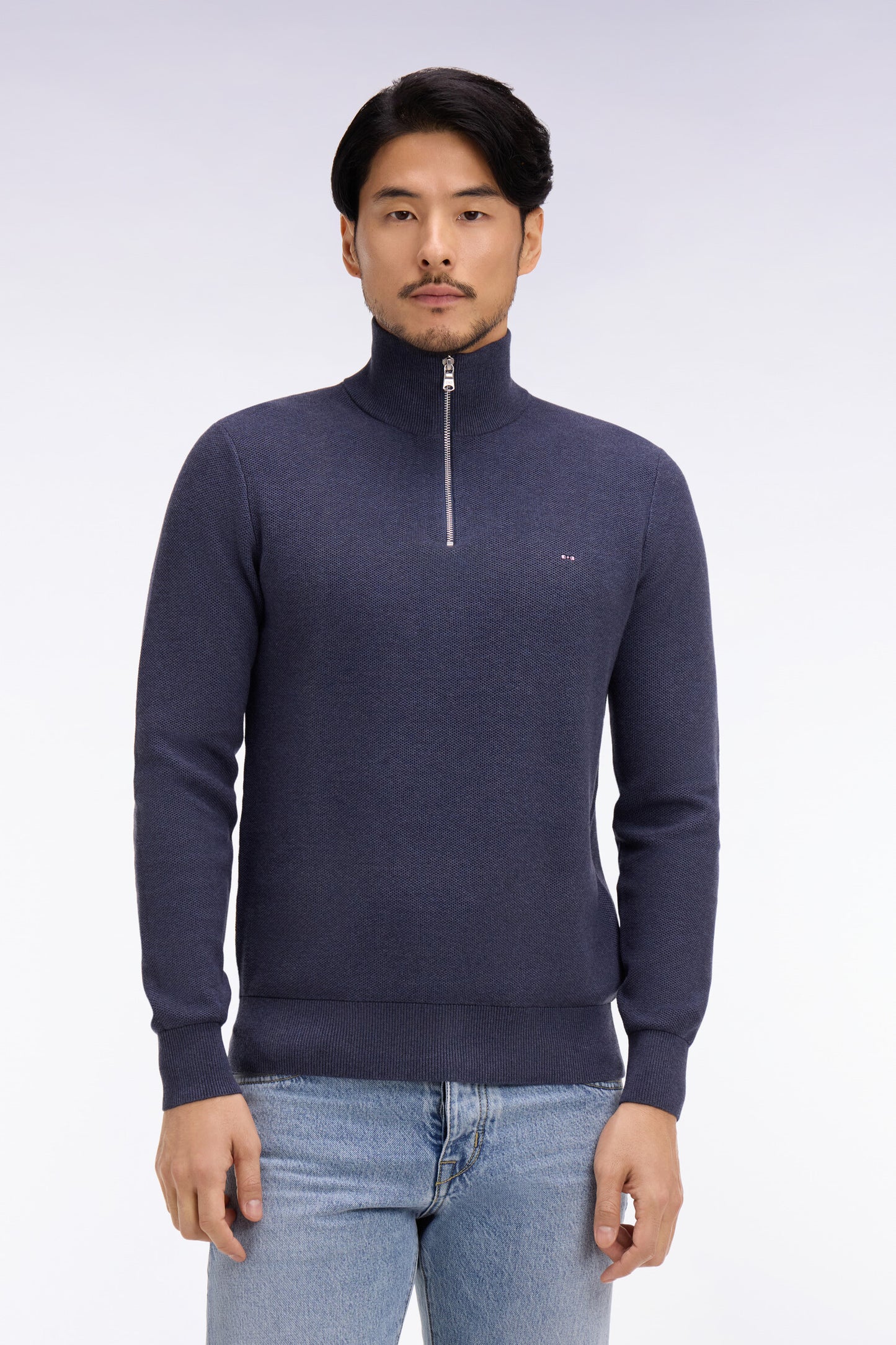 Dark blue cotton trucker neck sweater