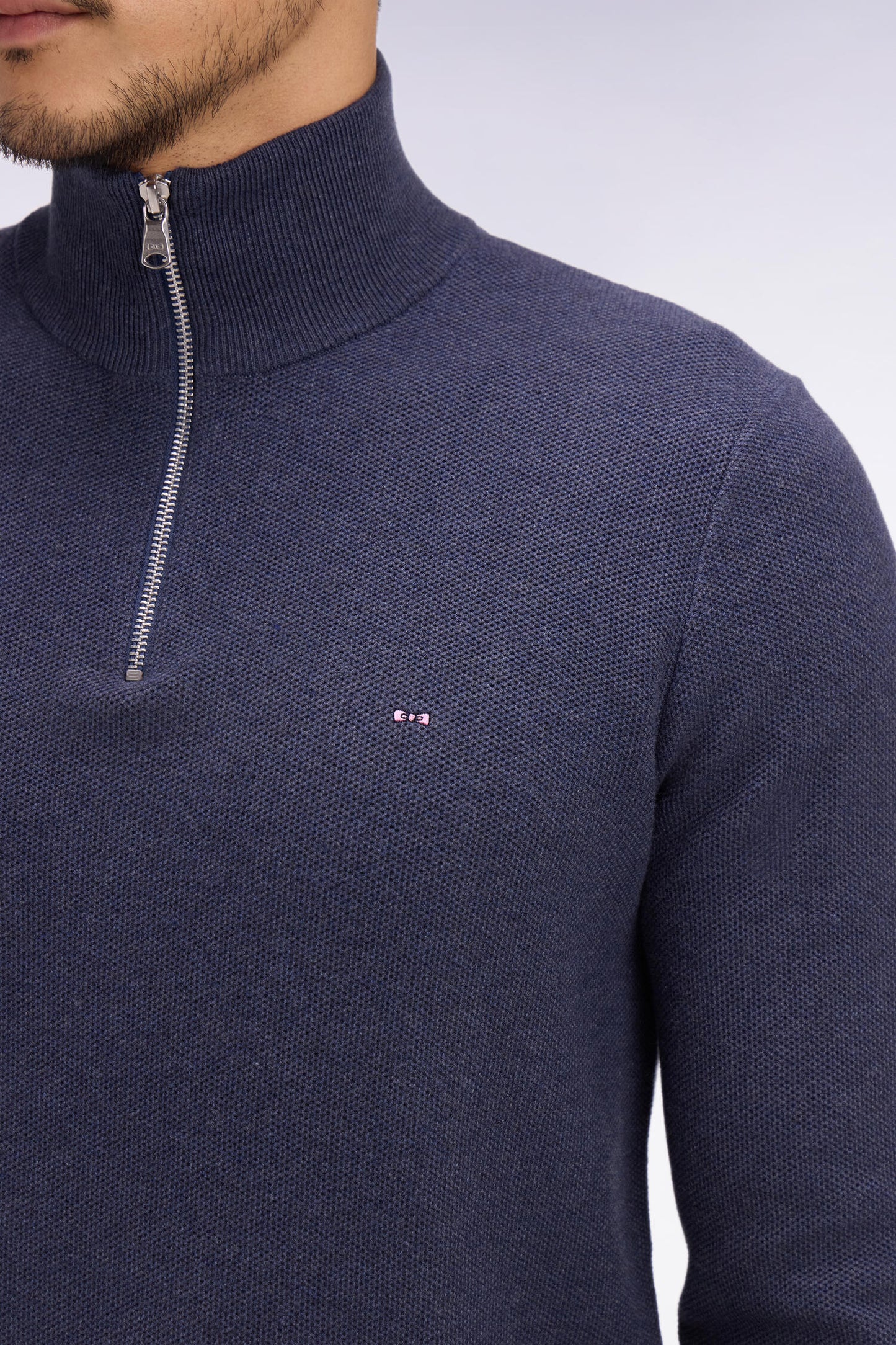 Dark blue cotton trucker neck sweater