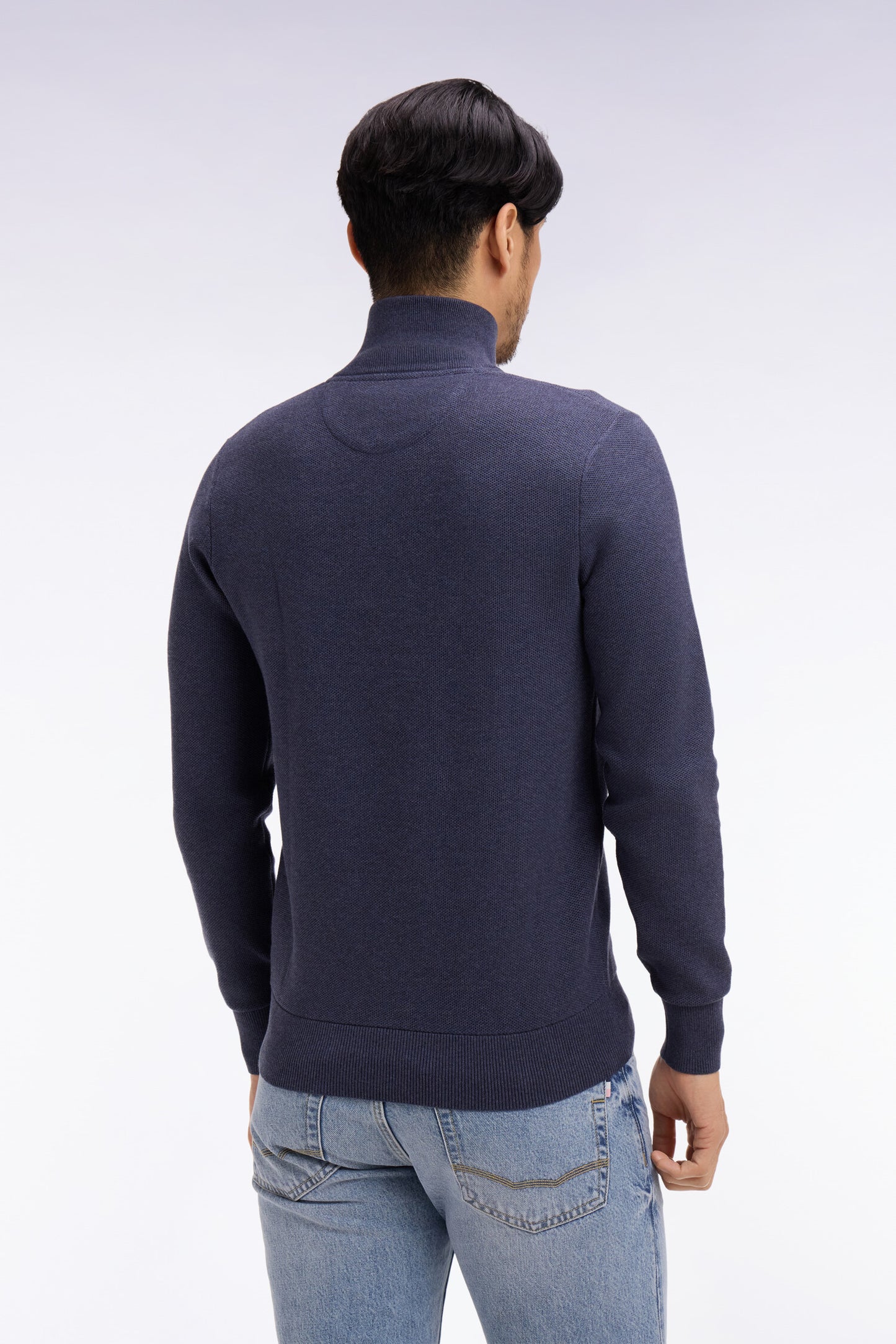 Dark blue cotton trucker neck sweater