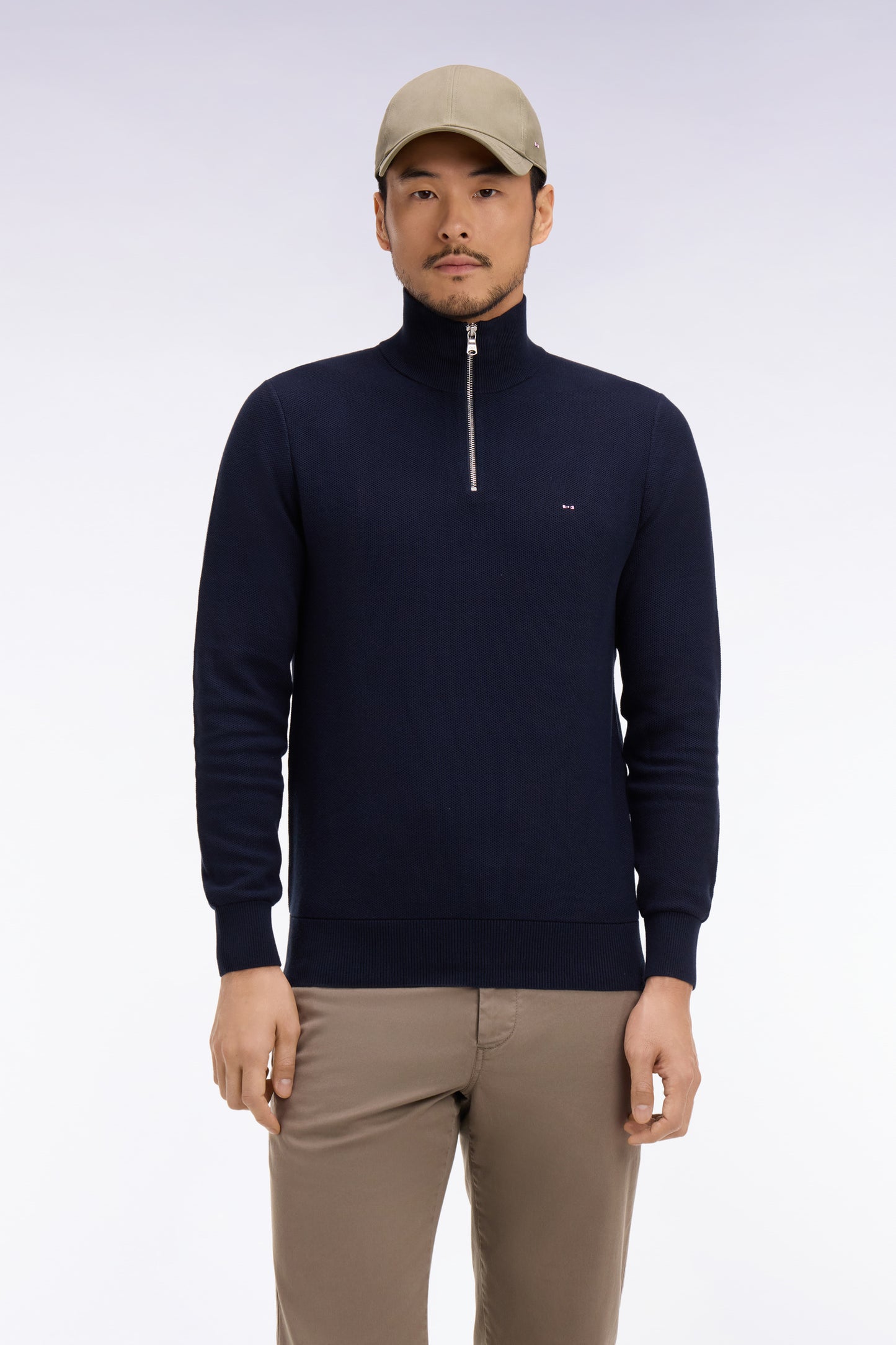 Navy cotton trucker neck sweater