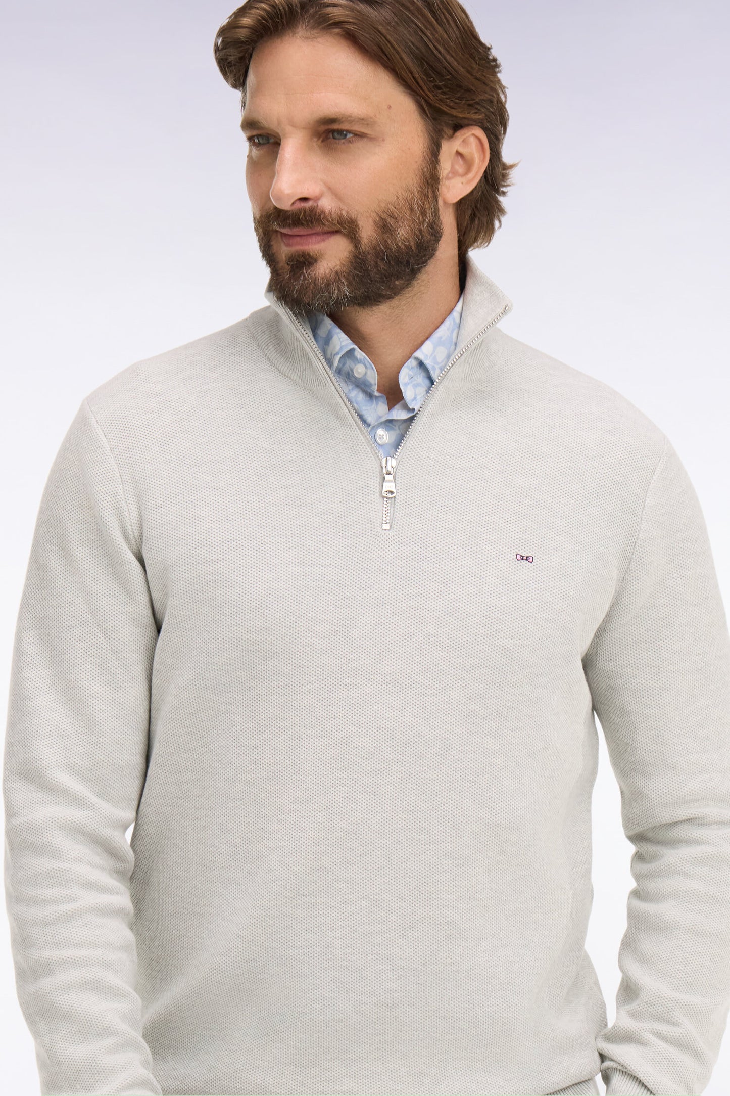 Light gray cotton trucker neck sweater