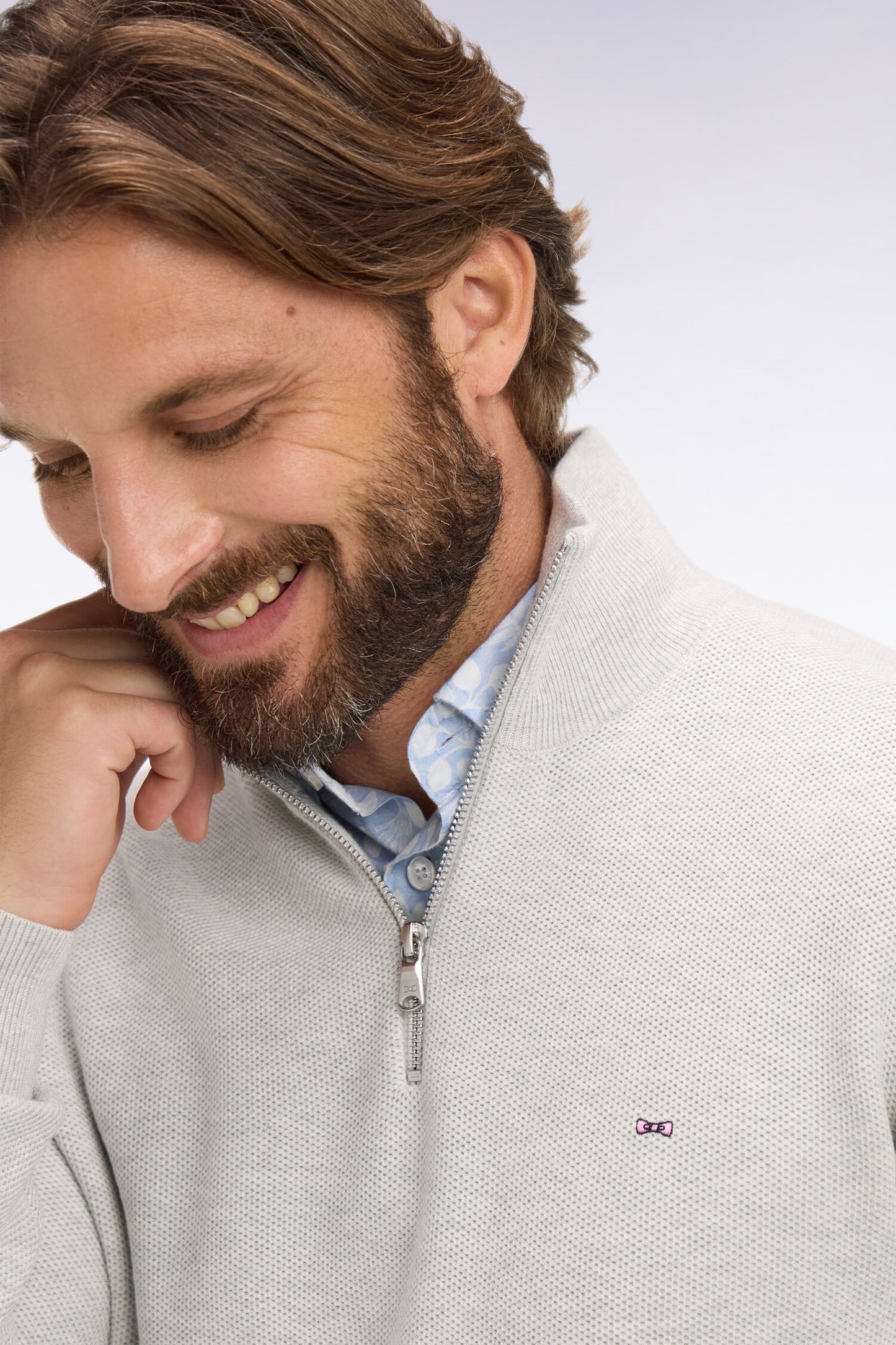 Light gray cotton trucker neck sweater