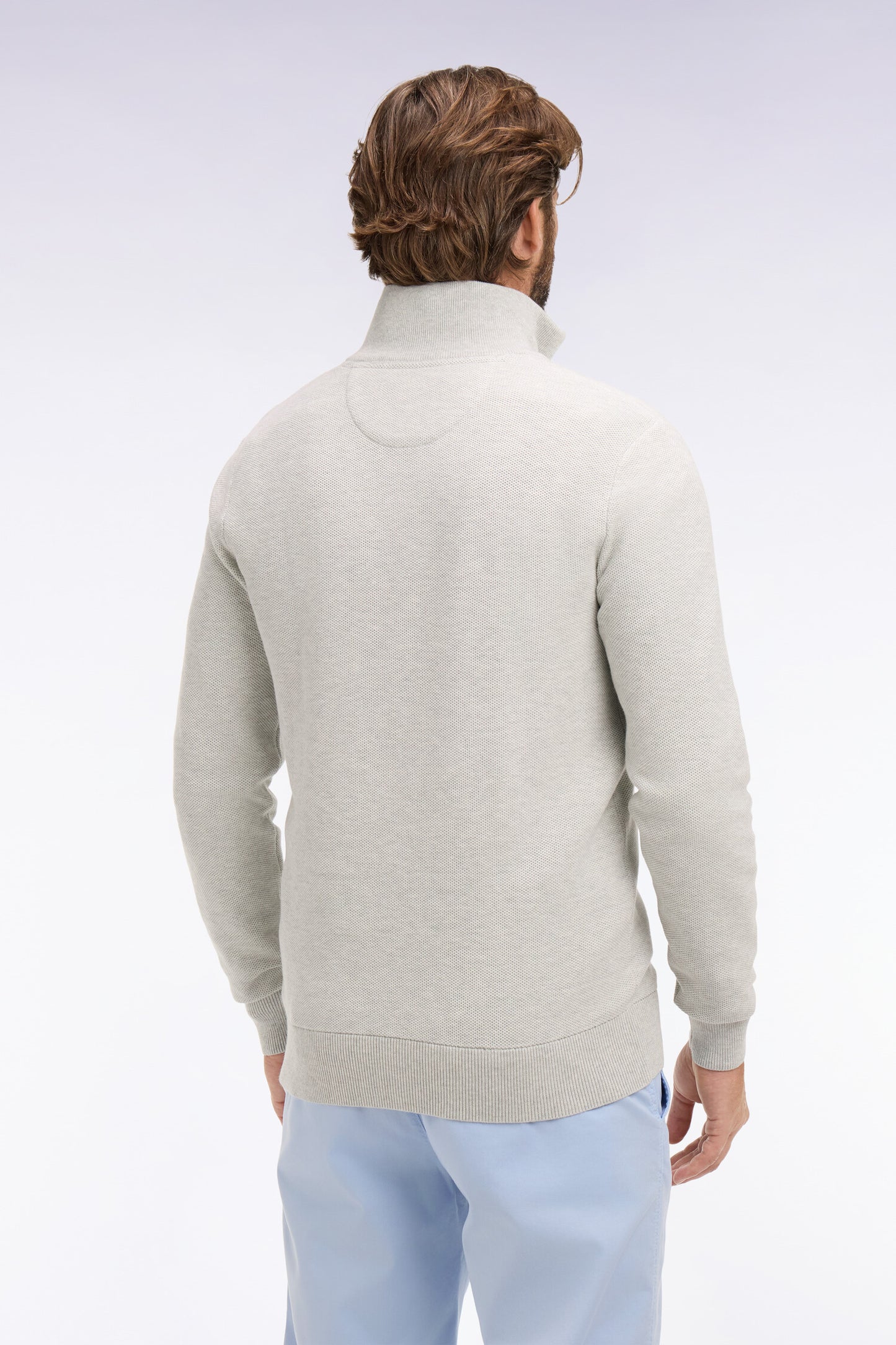 Light gray cotton trucker neck sweater