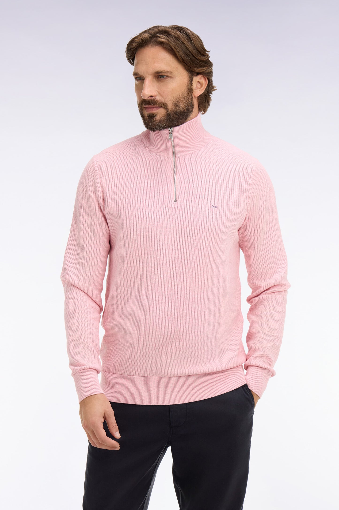 Pink cotton trucker neck sweater