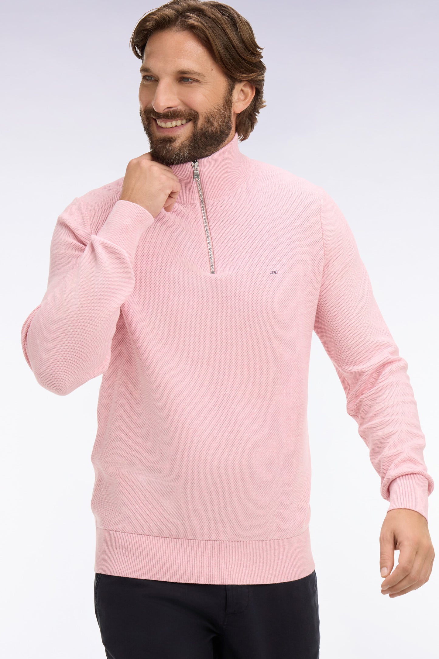 Pink cotton trucker neck sweater