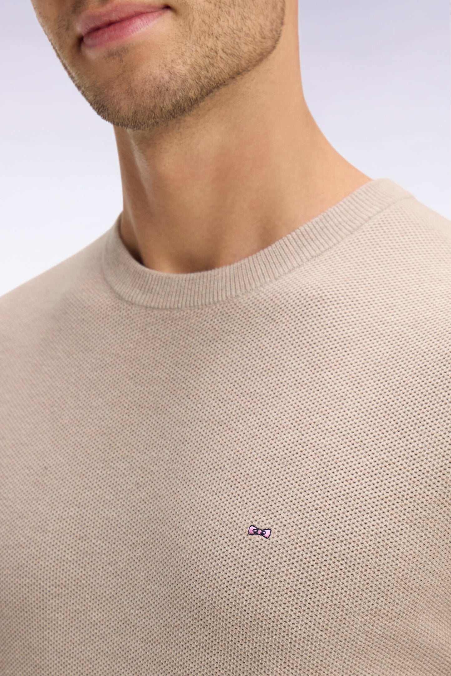 Pull col rond en coton beige