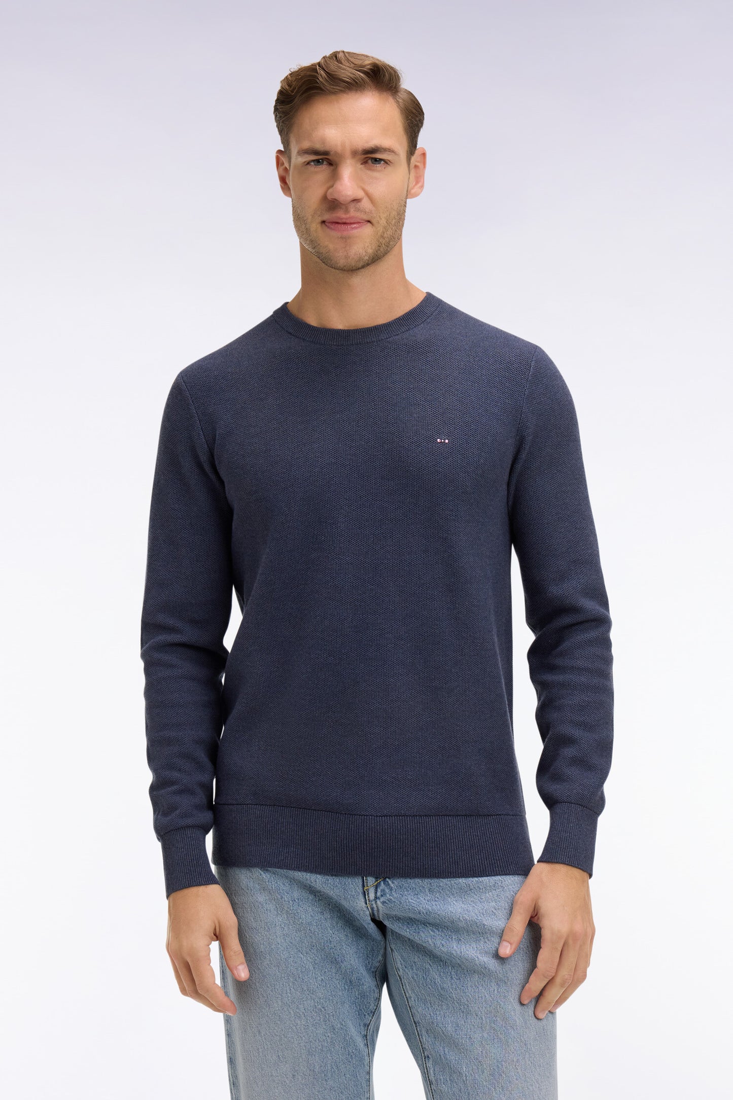 Pull col rond en coton bleu foncé