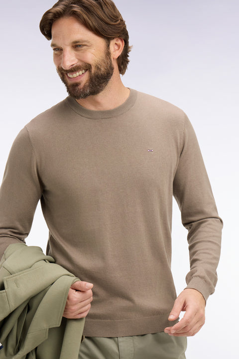 Pull col rond en coton et soie mélangés beige - Image 1