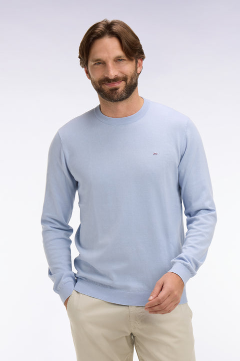 Pull col rond en coton et soie mélangés ciel - Image 3