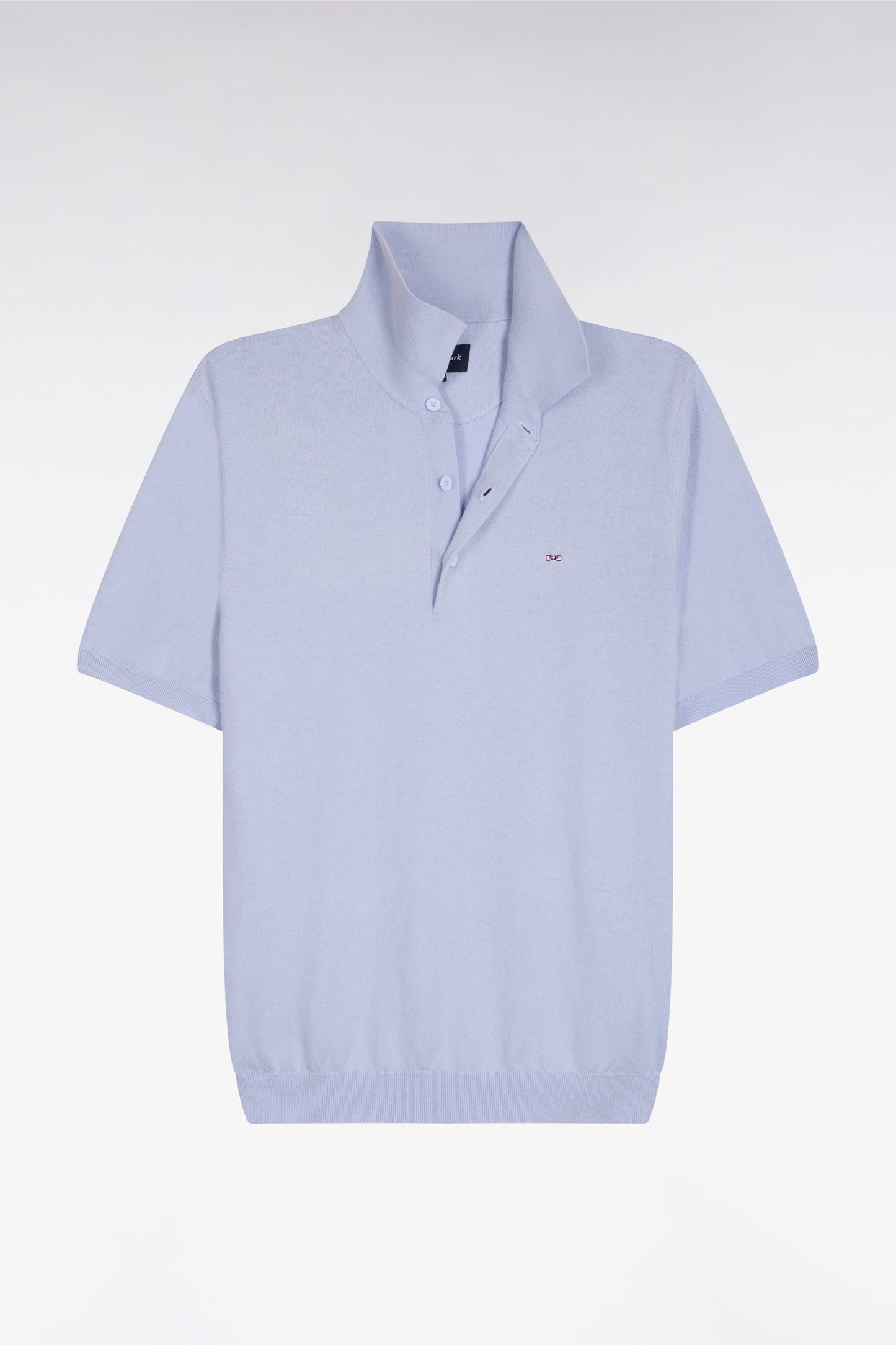 Pull manches courtes col polo en coton et soie mélangés bleu ciel