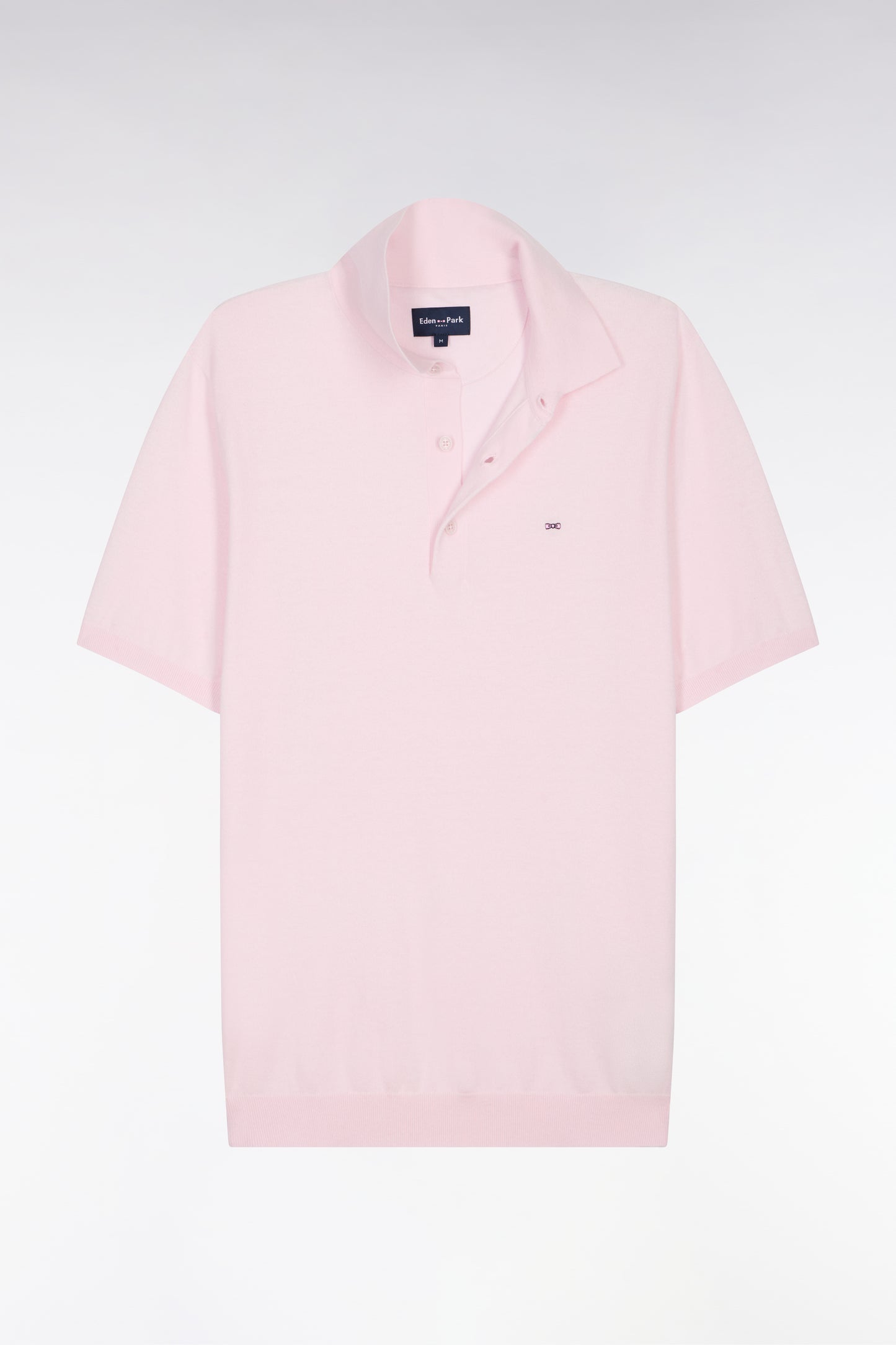 Pull manches courtes col polo en coton et soie mélangés rose