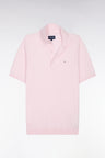 Pull manches courtes col polo en coton et soie mélangés rose
