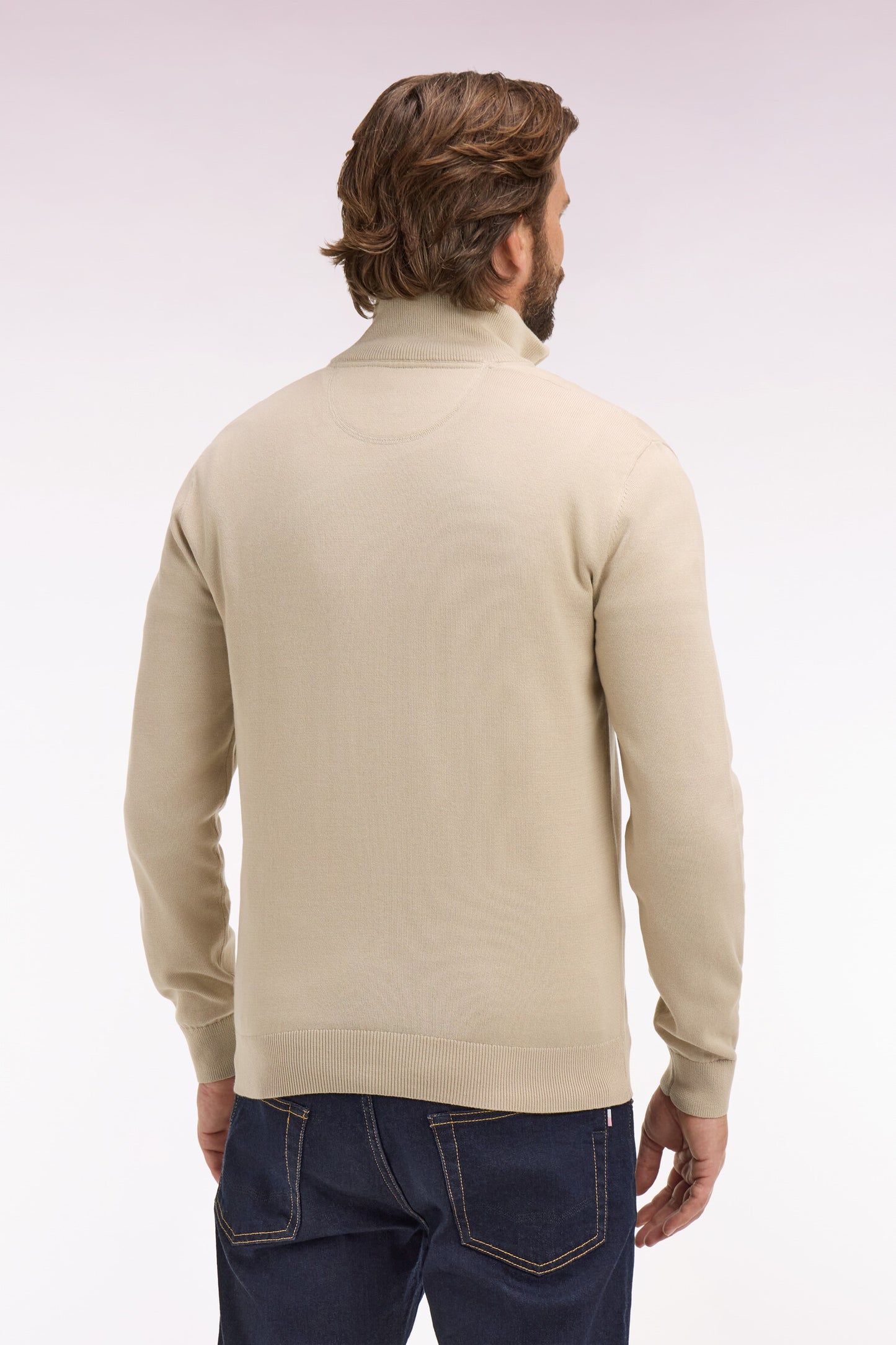 Pull col camionneur en coton beige