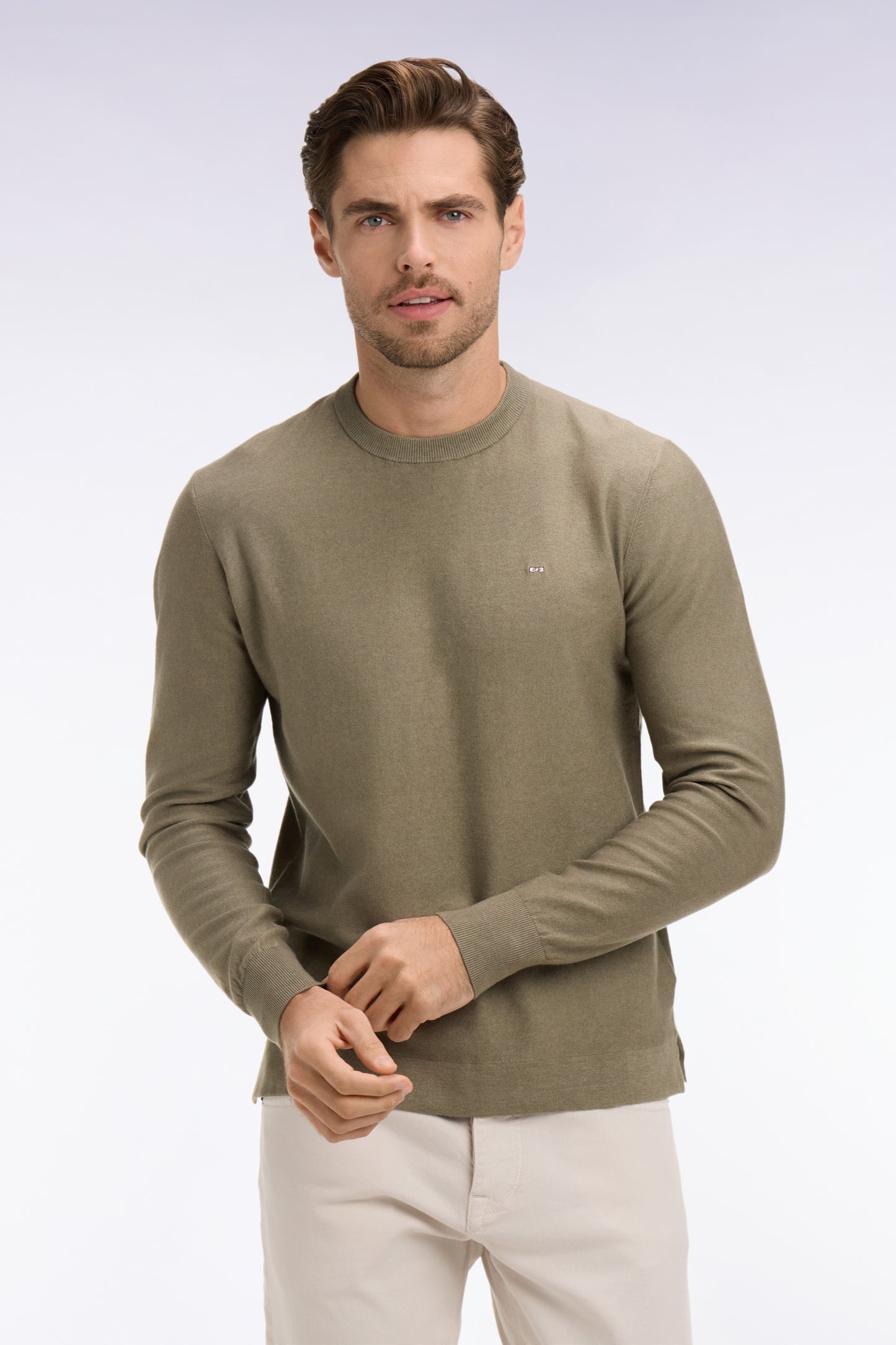 Pull col rond en coton et lyocell mélangés marron