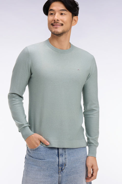 Pull col rond en coton et lyocell mélangés vert d'eau - Image 1