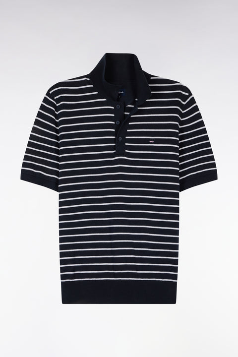 Pull manches courtes à col polo en coton gris rayé - Image 2