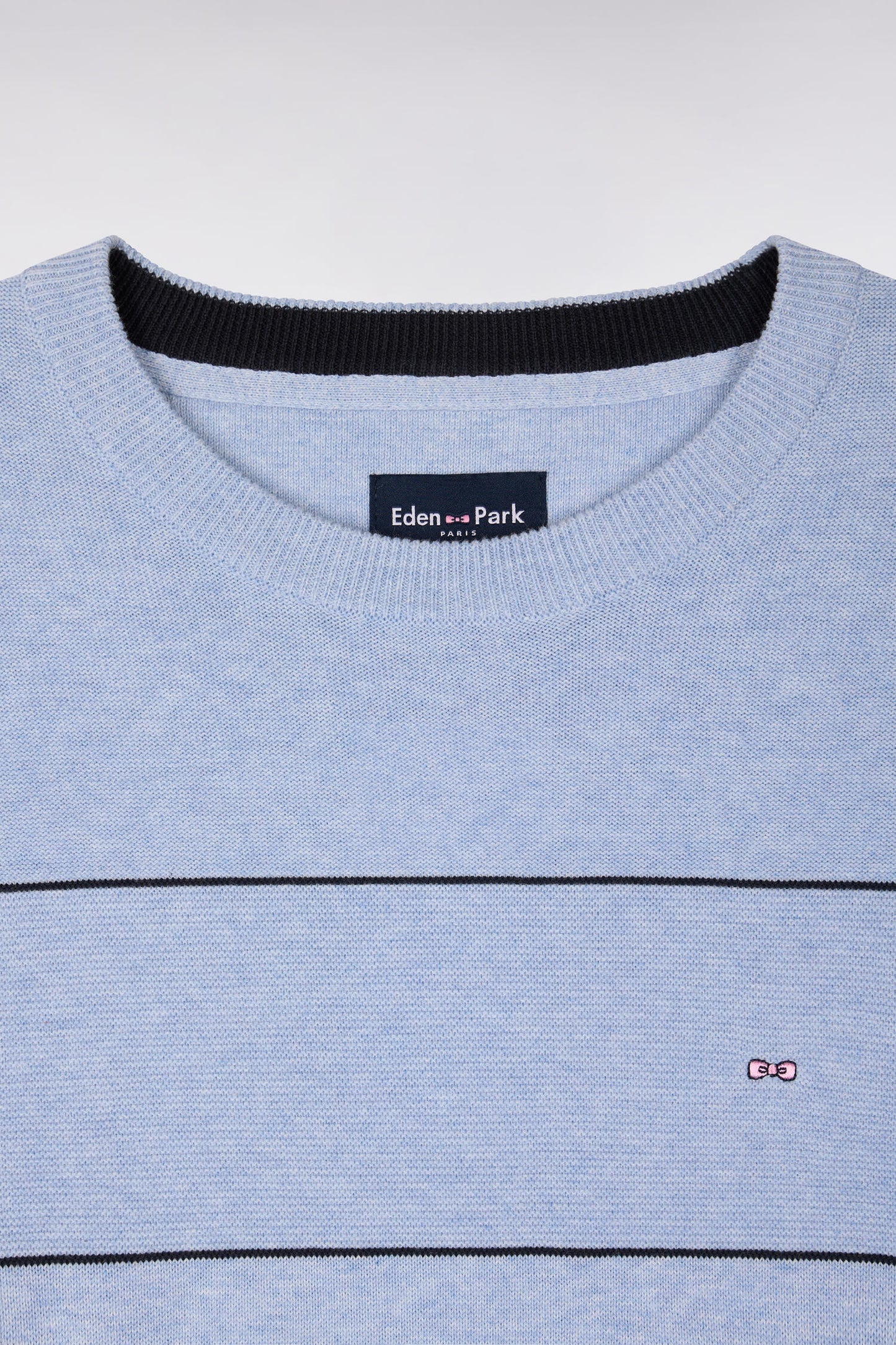 Pull col rond en coton ciel rayé