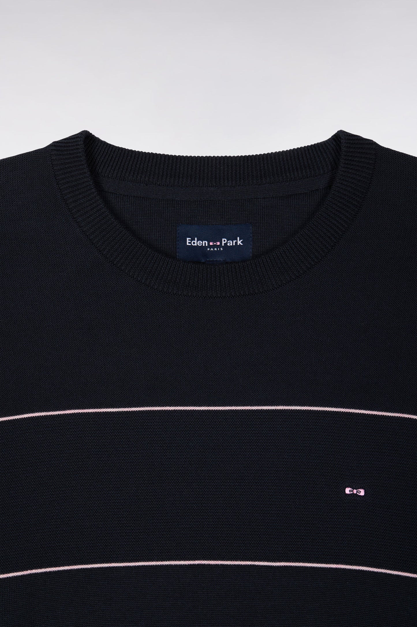 Pull col rond en coton marine rayé