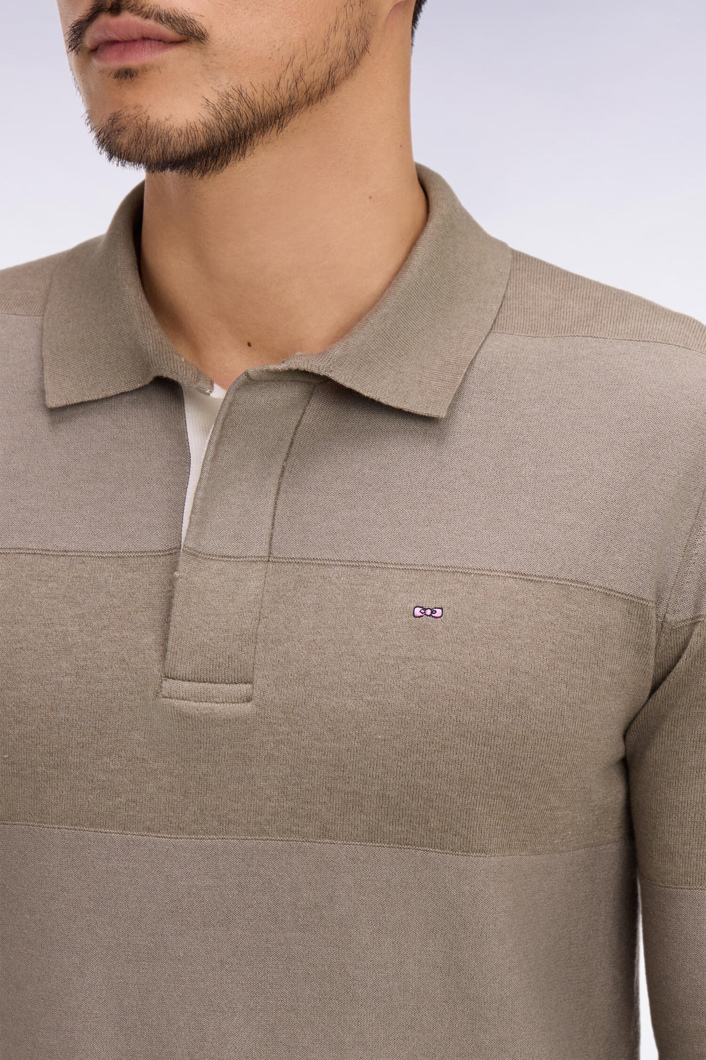 Pull col maillot rayé en coton et lyocell mélangés beige