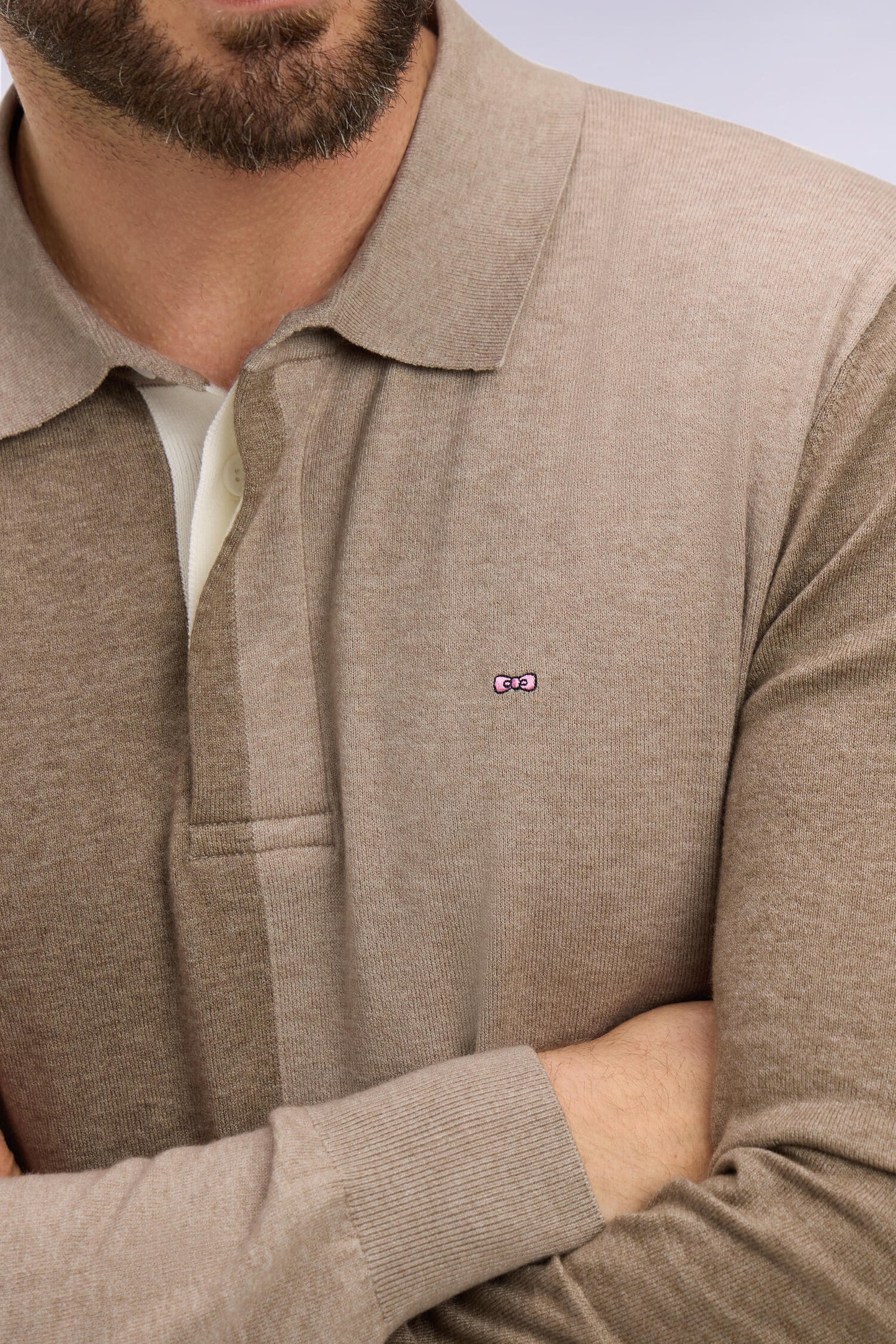 Pull col maillot en coton et lyocell mélangés beige