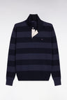Pull col maillot rayé en coton et lyocell mélangés marine