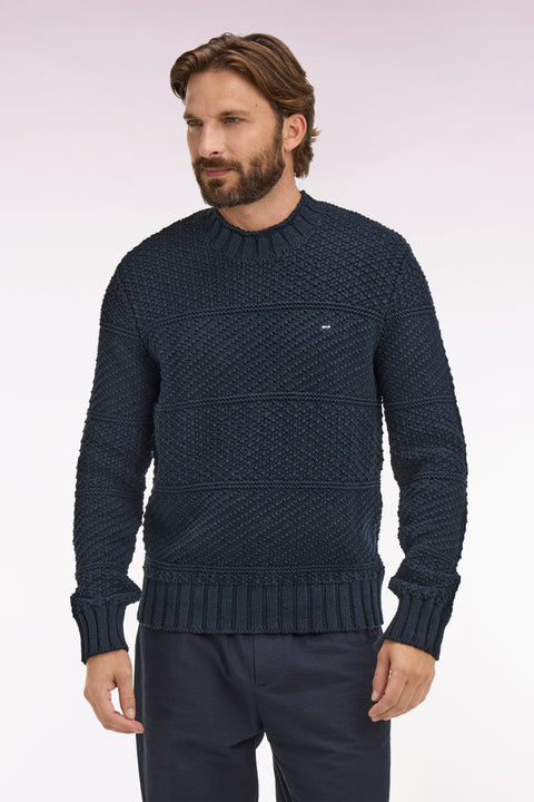 Pull col montant en lin et coton marine - Image 3