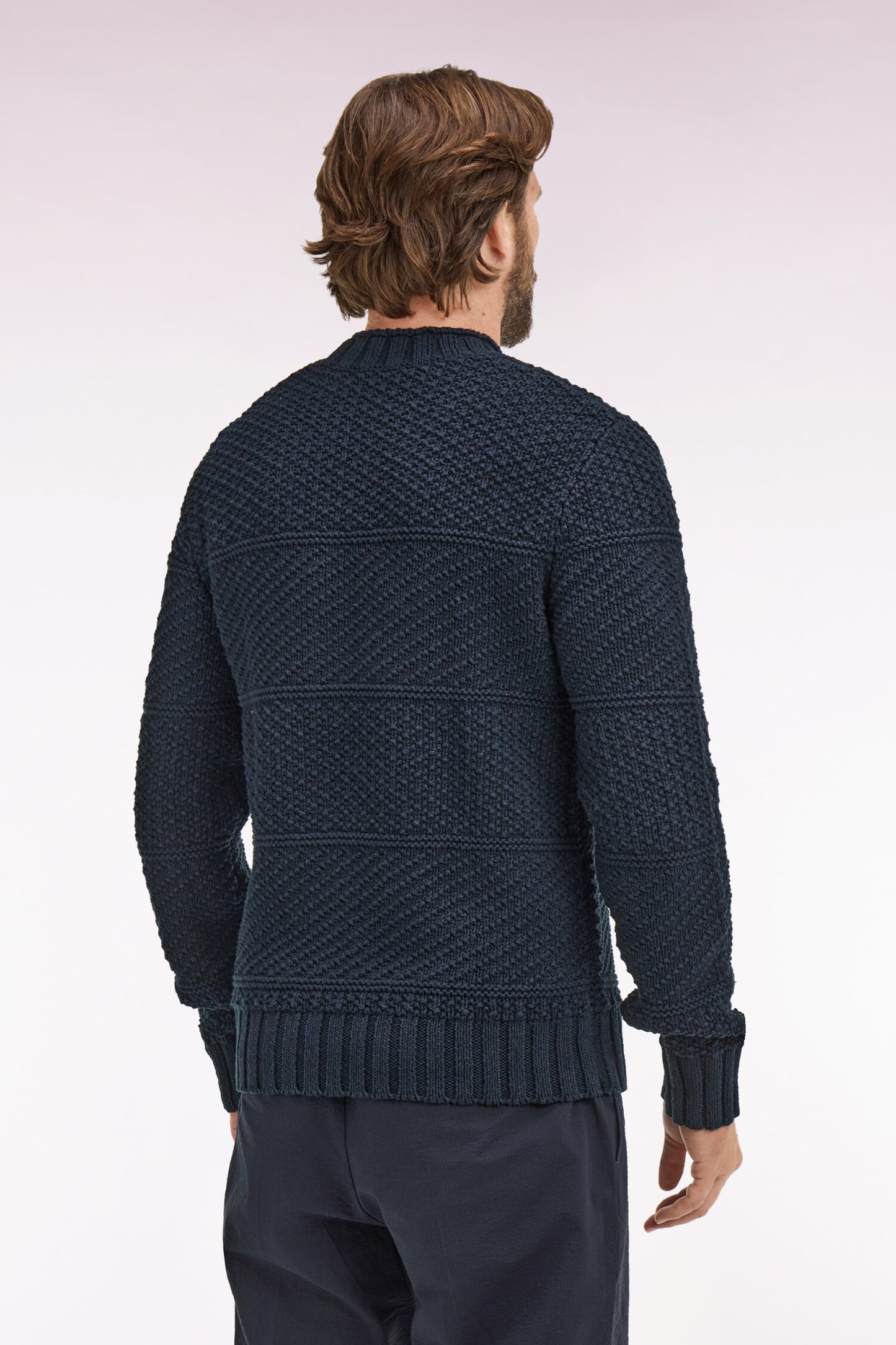 Pull col montant en lin et coton marine