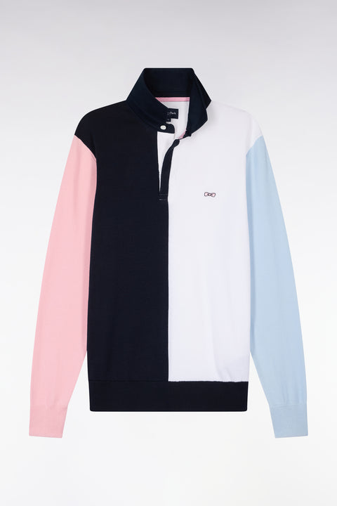 Pull col maillot en coton marine et blanc à manches contrastées - Image 2