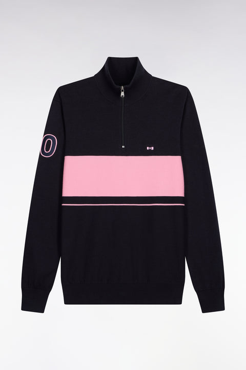 Pull col maillot en coton marine à rayure rugby rose - Image 2