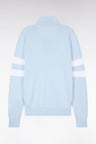 Sky blue cotton sweater with double striped sleeves